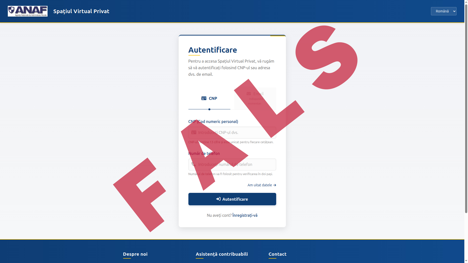 Atenție! Un site fals imită identitatea ANAF