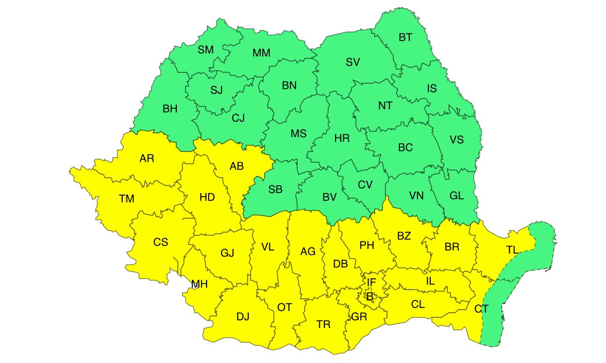 Cod Galben de caniculă și disconfort termic în mai multe regiuni ale țării