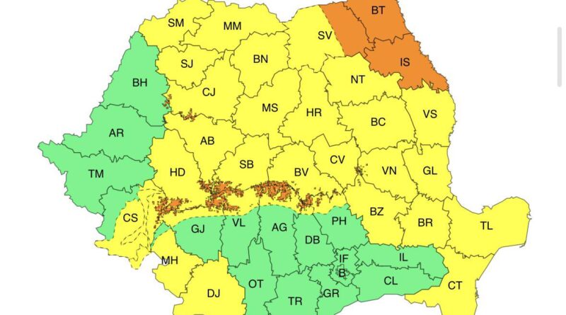 Vreme rece și vânt puternic în România. ANM a emis cod galben și portocaliu