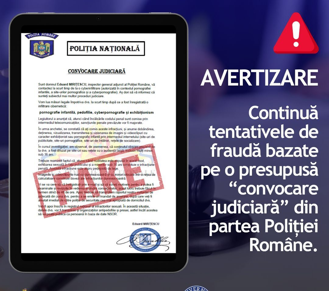 „Convocări judiciare” false, folosite în continuare pentru înșelătorii