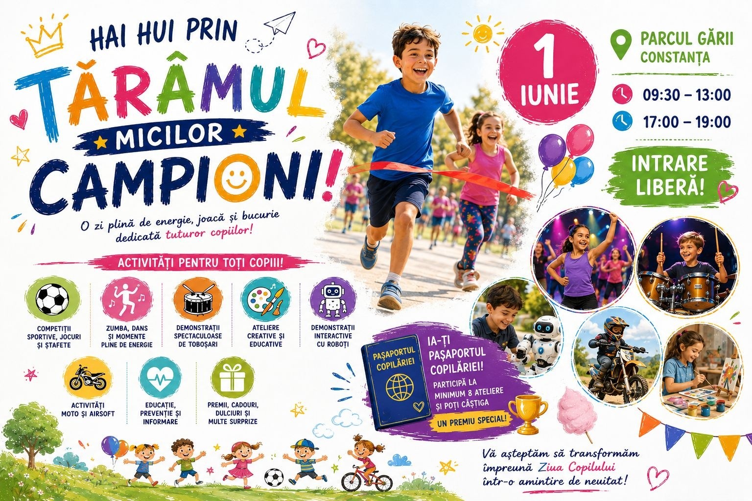 Distracție de 1 Iunie în Parcul Gării din Constanța: cros, dans, roboți și surprize pentru copii