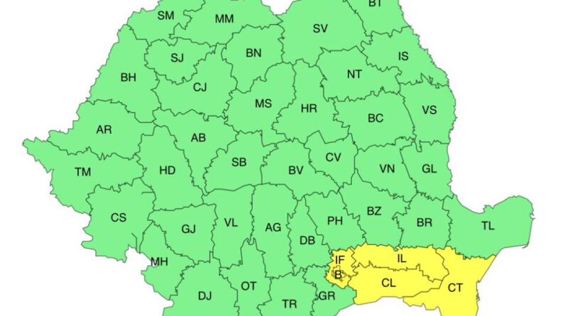 Cod galben de ploi torențiale în Constanța și alte județe din sud-estul țării