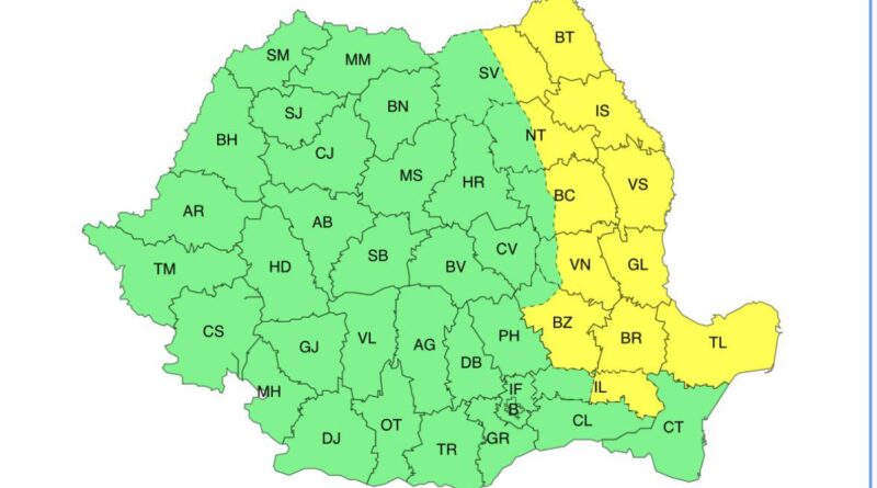 Vreme instabilă în mai multe județe din țară. Cantități importante de apă și vânt puternic