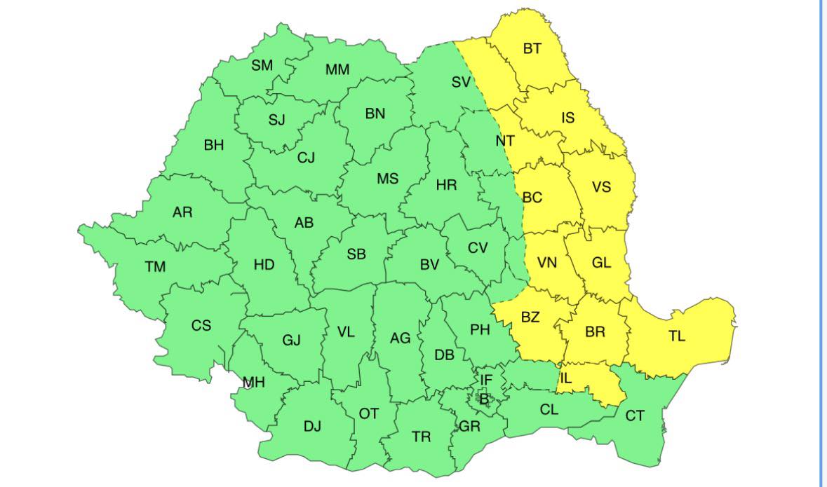 Vreme instabilă în mai multe județe din țară. Cantități importante de apă și vânt puternic