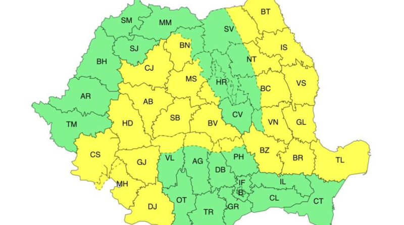 Cod galben de vânt puternic în mai multe regiuni din țară