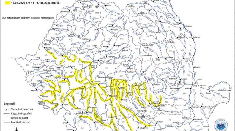 Cod galben de inundații în mai multe județe din România