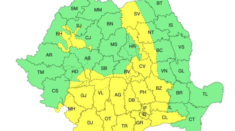 Vreme severă în mai multe regiuni ale țării. Averse torențiale, vijelii și grindină