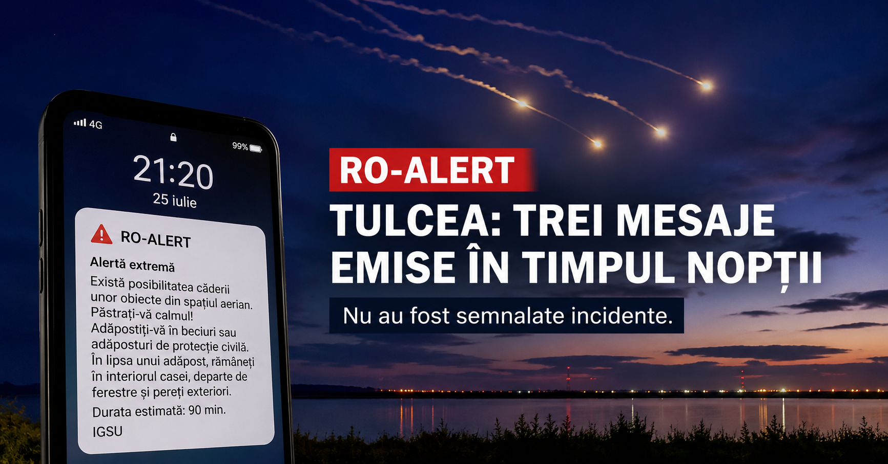 Trei mesaje RO-ALERT emise în timpul nopții pentru nordul și estul județului Tulcea