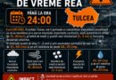 Cod portocaliu de furtuni în Tulcea. ANM avertizează asupra vijeliilor puternice, grindinei și ploilor torențiale