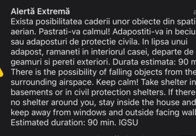 RO-ALERT în nordul județului Tulcea. Populația, avertizată cu privire la posibila cădere a unor obiecte din spațiul aerian