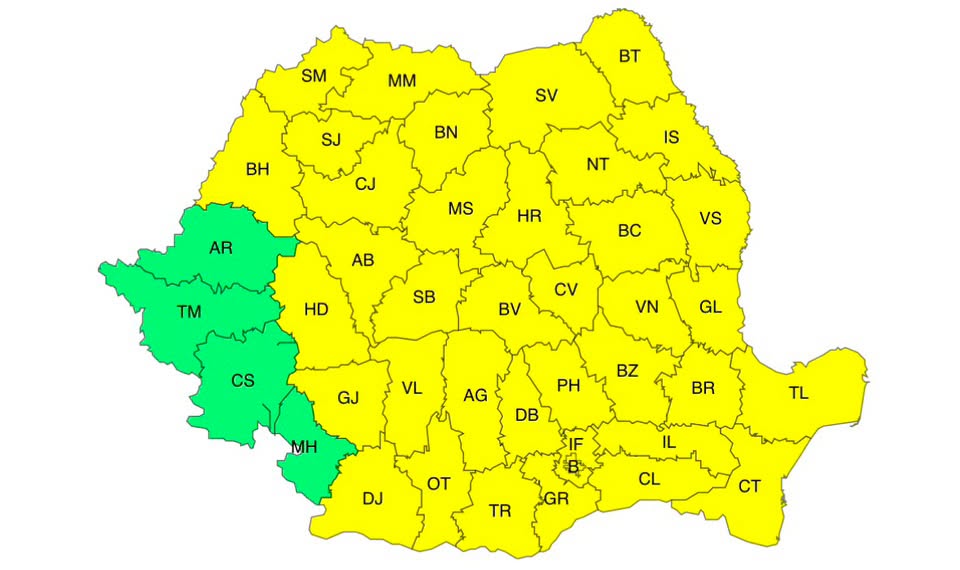 Cod galben de instabilitate atmosferică în România. Vânt puternic, descărcări electrice și grindină