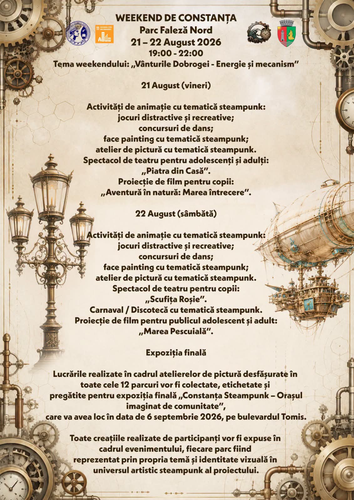 Vânturile Dobrogei” ajung în Parcul Faleză Nord. Două seri de spectacole, filme și aventură steampunk la Constanța