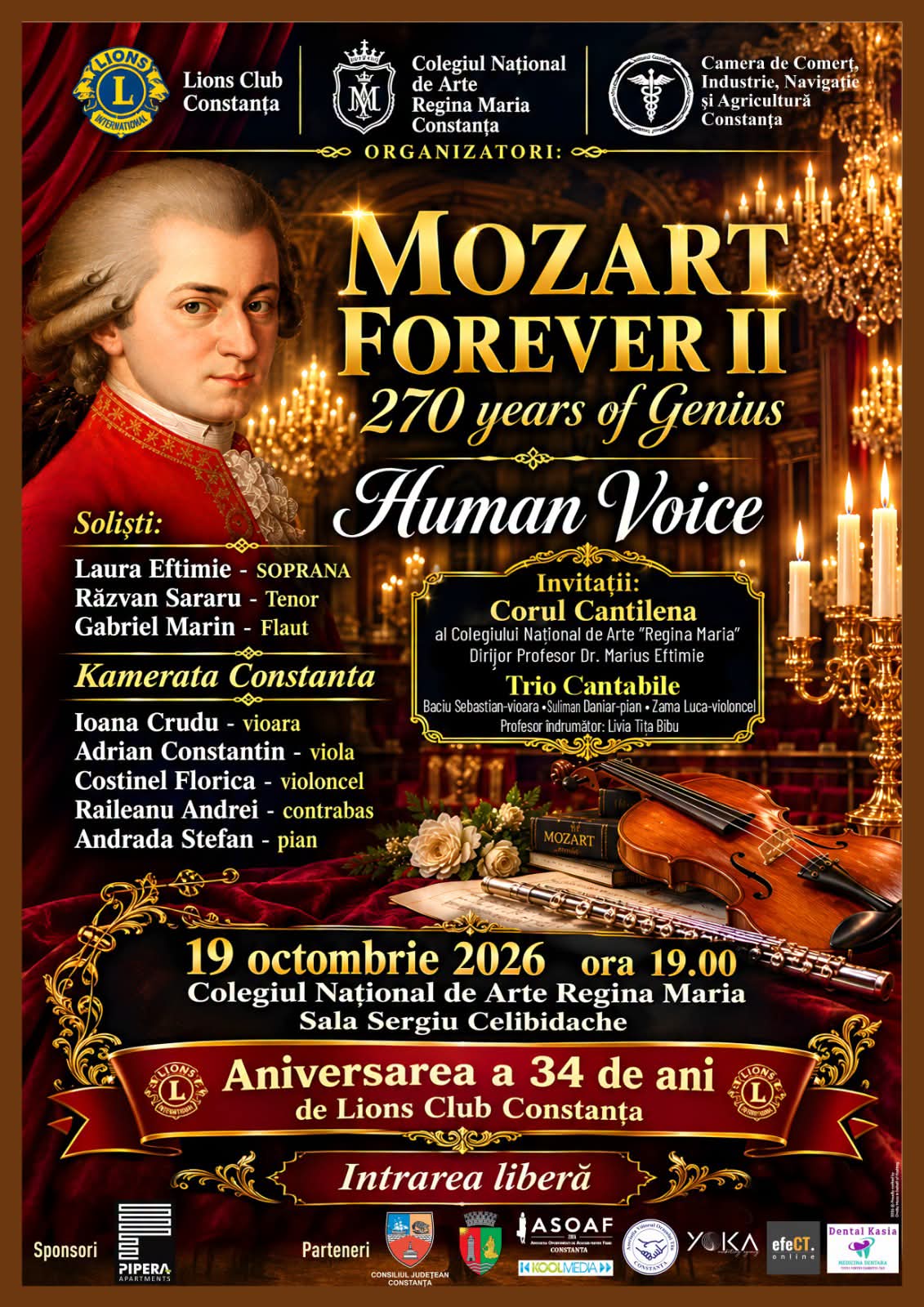 „Mozart Forever” revine la Constanța! Concert aniversar dedicat celor 270 de ani de la nașterea marelui compozitor