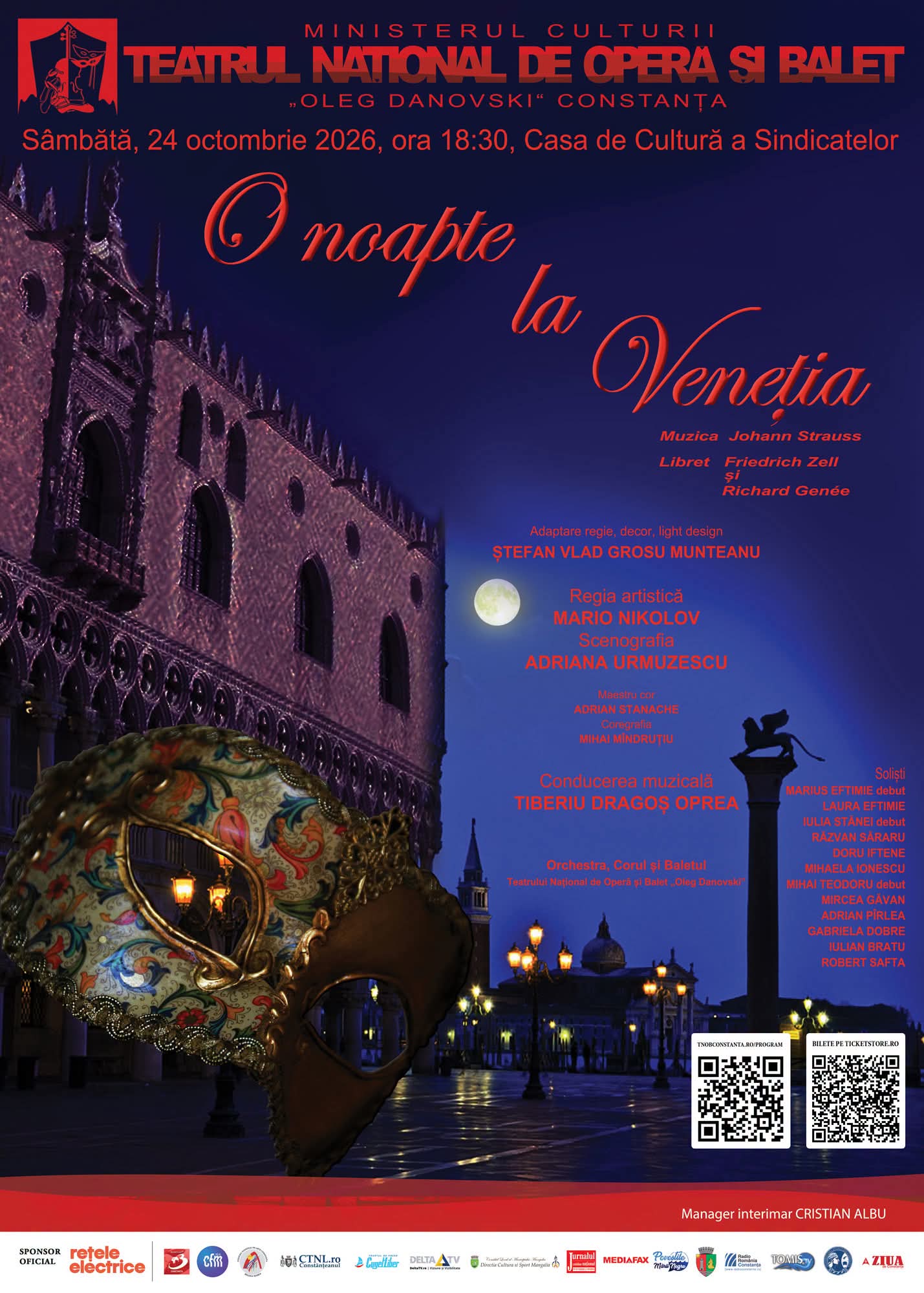 „O noapte la Veneția”, pe scena Casei de Cultură din Constanța. O seară cu muzica lui Johann Strauss, umor și intrigi amoroase